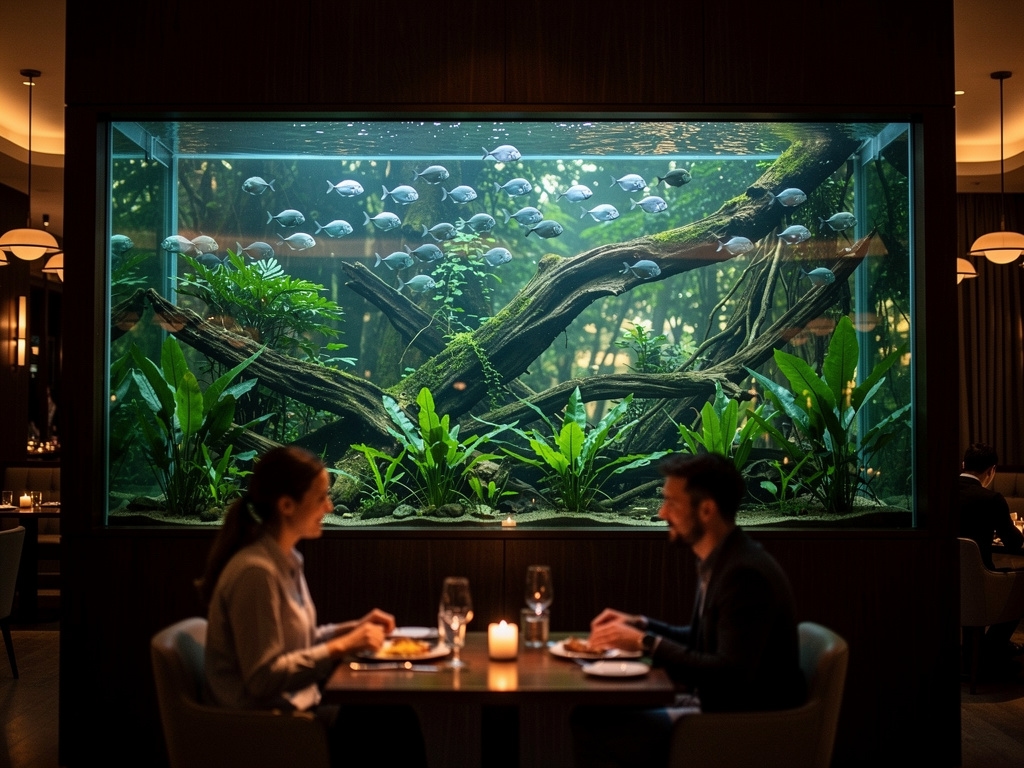 Akwarium ścienne w restauracji